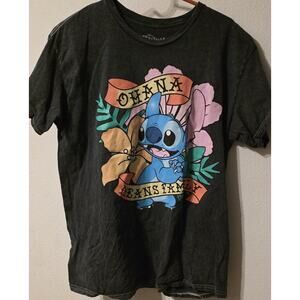 Disney Stitch Women Ohana Means Family Distressed Graphic T-Shirt Large
